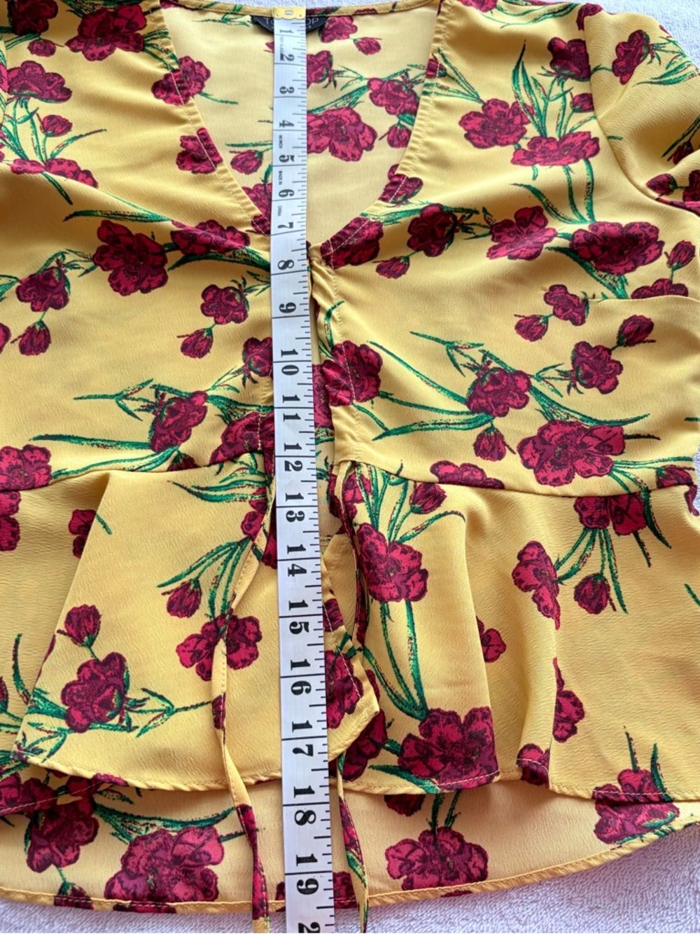 Topshop Yellow Red Floral Peplum Blouse Balloon sleeve Festival Blouse Sz 4 US - Picture 9 of 9